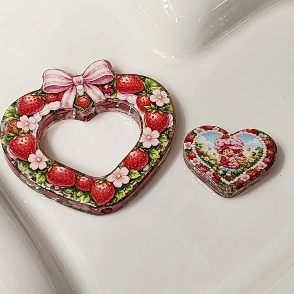 Strawberry Heart Beads Focal Beads Jewelry Making Beaded Pen Acrylic Charms